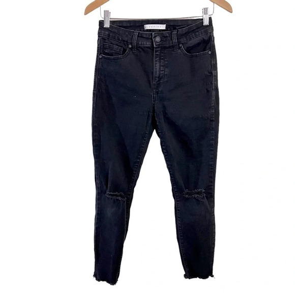 Eunina Clara High Rise Skinny Crop Black Distressed Jeans Size 5 Juniors Denim - Picture 1 of 6